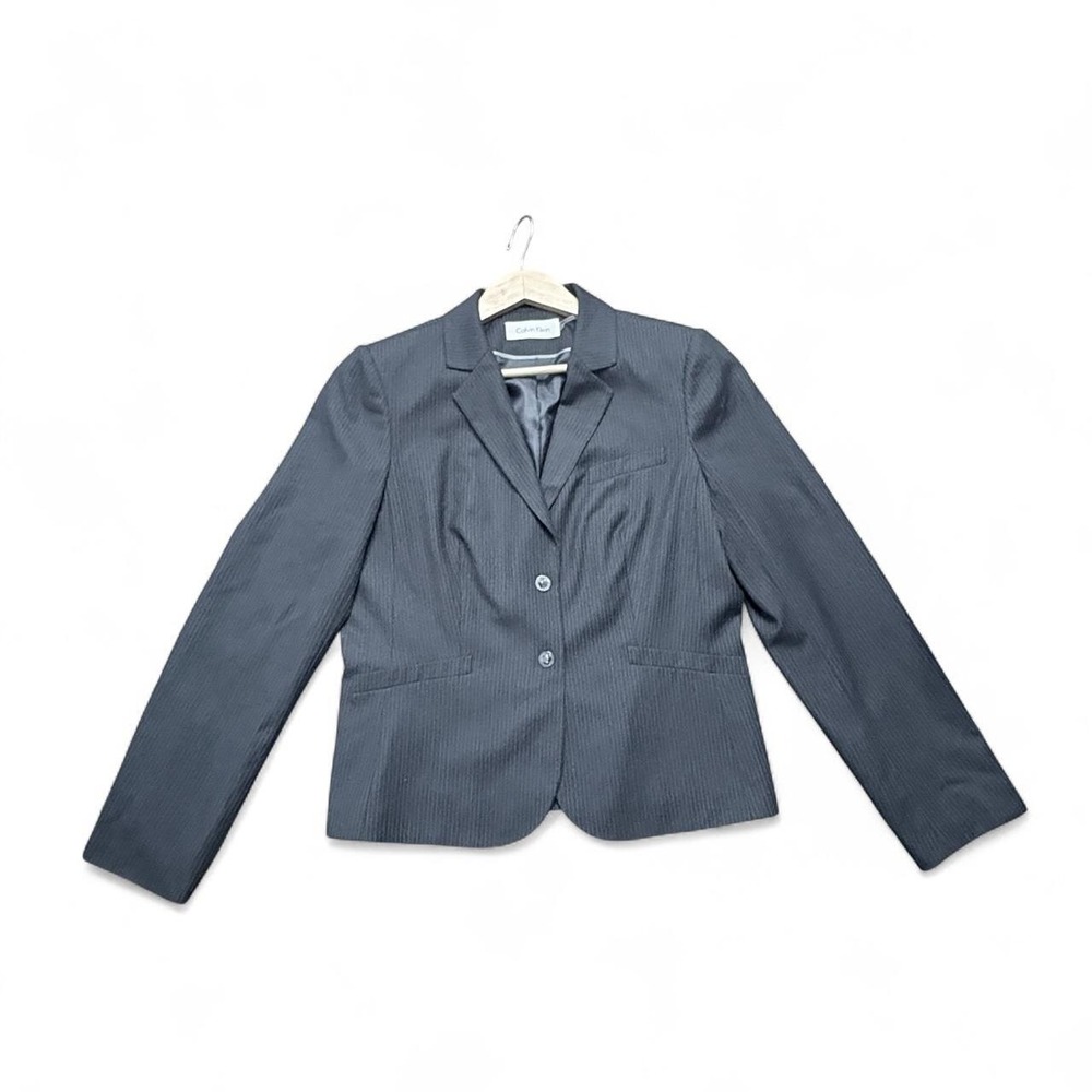 Calvin Klein Womens Blazer 10 Office Siren Corporate Chic Black Pinstripe Goth